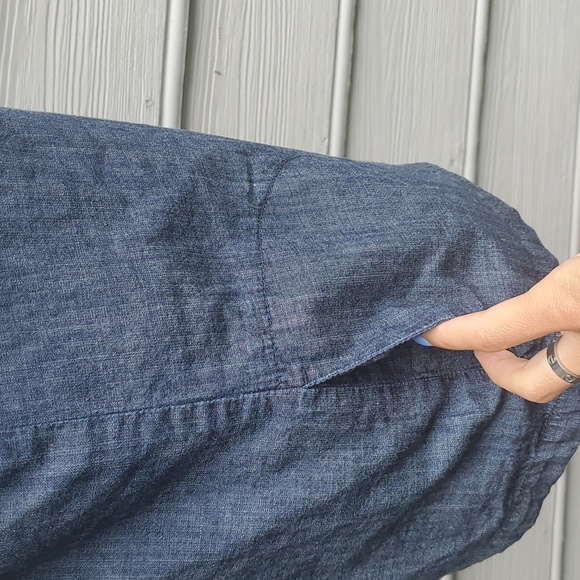 J. Crew Chambray Sleevless Convertible Strap Ruffle Neckline Top - Picture 5 of 16